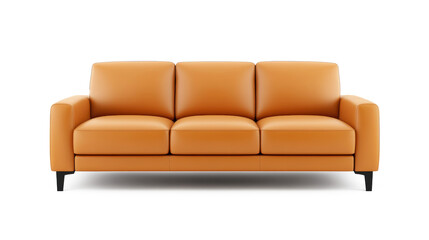 Fototapeta premium A tan leather couch with three cushions on transparent background