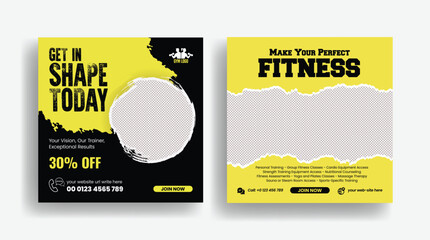 
Gym and fitness training workout social media square flyer or poster and web banner design, promotional editable social media post banner set template design
