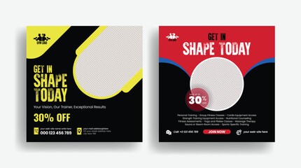 
Gym and fitness training workout social media square flyer or poster and web banner design, promotional editable social media post banner set template design
