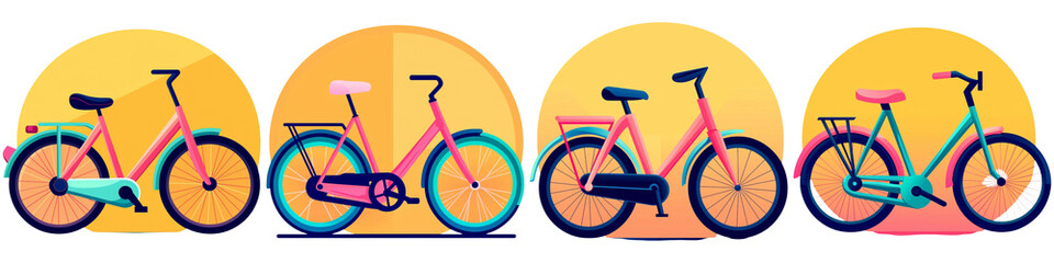 Obraz premium A series of colorful bicycles displayed in a row, showcasing various styles and designs.