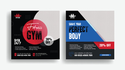 Gym and fitness workout editable social media post banner or square flyer or poster or website banner template