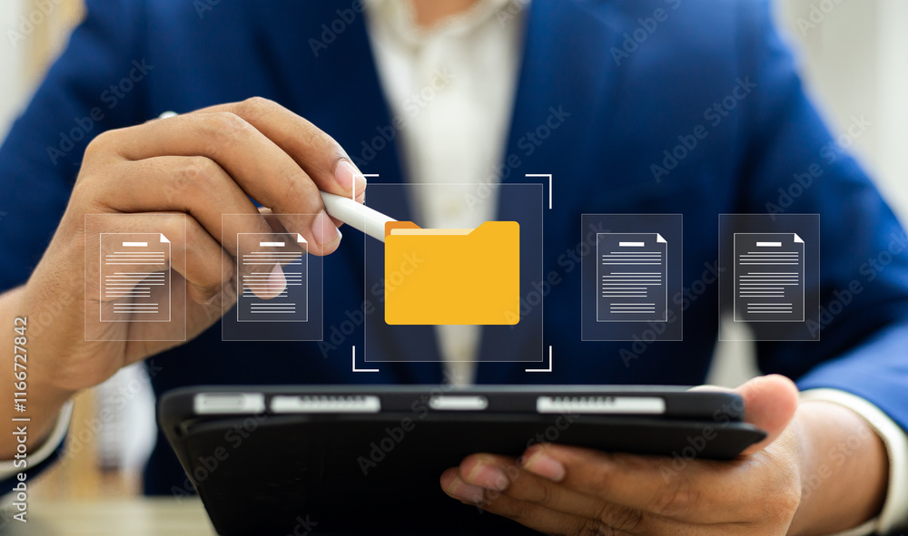 Fototapete document management system (dms) for business, secure online folder and file sharing with virtual cl