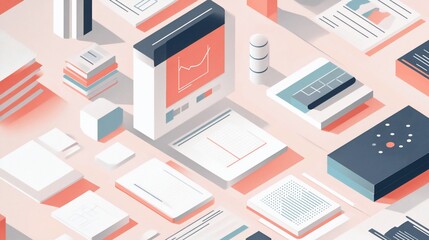 Isometric Illustration of Data Analysis and Workflow