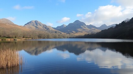 Fototapeta premium Serene Mountain Lake Reflection in Wales