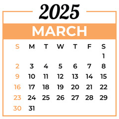 March 2025 Calendar template illustration