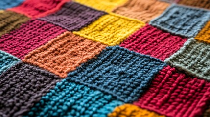 Fototapeta premium Vibrant Knitted Textile: A Patchwork of Colors