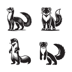 Graceful Silhouette of a Standing Marten Isolated on White Background in Monochrome