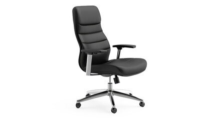 Obraz premium A black leather office chair with a silver frame on transparent background