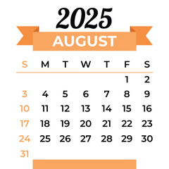 August 2025 Calendar template illustration