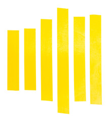 Top view set of tidy straight yellow adhesive vinyl tape or cloth tape in stripe shape isolated with clipping path in png file format
