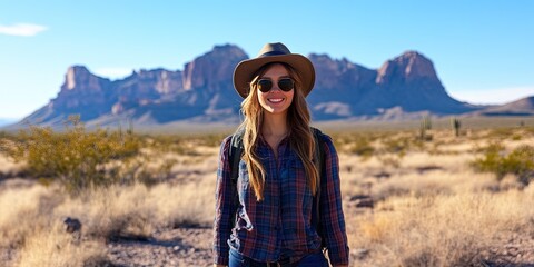 Naklejka premium friendly young female tourist in arizona