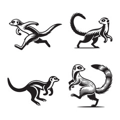 Dynamic Silhouette of a Running Meerkat Isolated on White Background in Monochrome