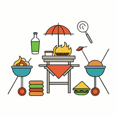 Summer Barbecue Icons: Grill, Burgers, and Picnic Essentials