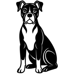 boxer Dog black silhouette vector, Simple silhouette Design vector icon with white background