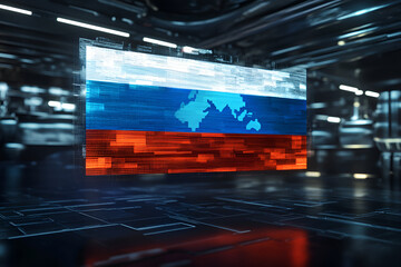 Fototapeta premium Digital Russian Flag in a Futuristic Cyber Space
