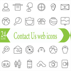  Contact Us web icons in line style. Web and mobile icon. Chat, support, message, phone. Vector illustration