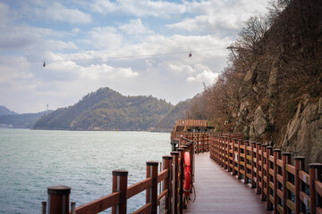 Obraz premium Gohado island Sea Deck Road and Sea Cable Car Scenery