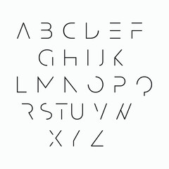 Futuristic style alphabet. Thin segment line font, minimalist type for modern tech logo, elegant monogram, digital device and hud graphic. Minimal style letters, vector typography design.
