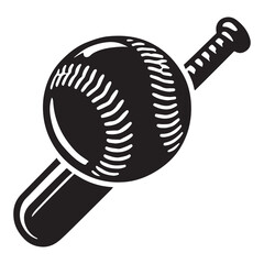 Softball Silhouette Vector Illustration, Solid White Background.