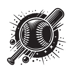 Softball Silhouette Vector Illustration, Solid White Background.