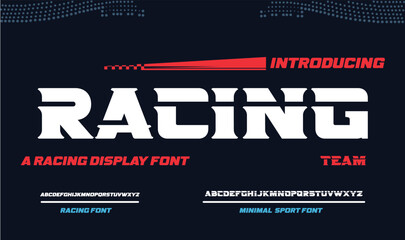 Racing alphabet. Speed sport font, automotive type for modern dynamic logo, headline, auto car branding and merchandise, typography and packaging. Wide bold italic letters, vector typographic design

