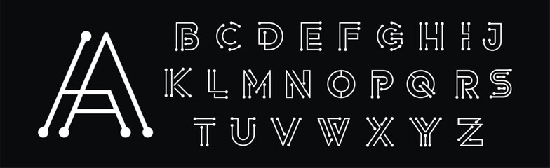Abstract minimal modern alphabet line font. Minimal slim typography monogram fonts style. Vector illustration and tech font.
