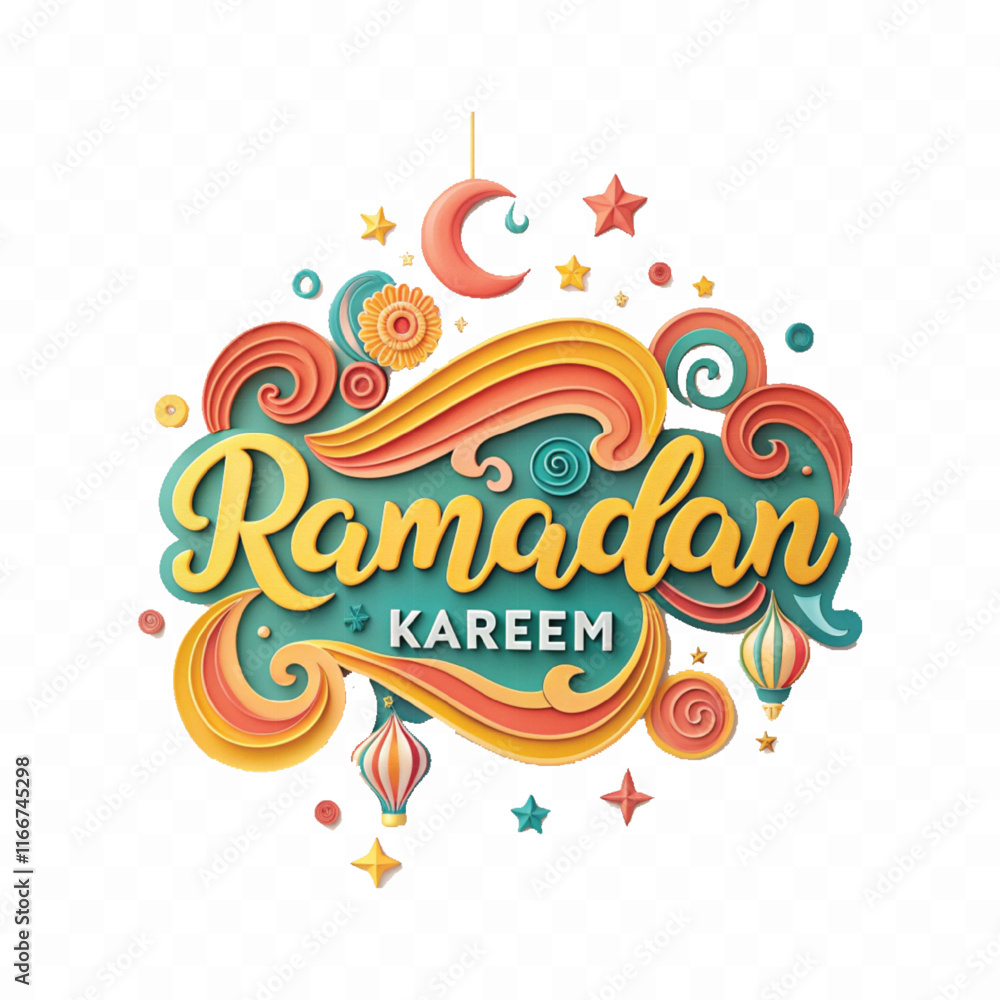 Fototapete abstract 3d ramadan kareem text made with different colour style isolated on white background