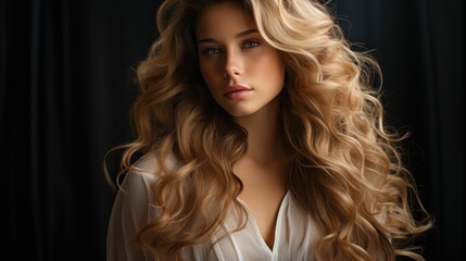 Fototapeta premium Golden Curls: A Portrait of Feminine Beauty