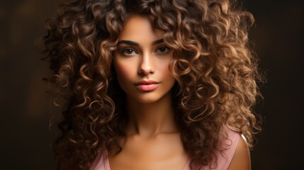 Fototapeta premium Stunning Portrait of a Woman with Long, Curly Brown Hair