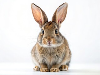 Fototapeta premium Adorable bunny in low-light, artistic digital print. White background, dark photography, cute aesthetic.