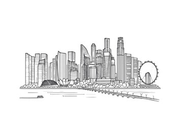 Fototapeta premium single Line drawing of Modern cityscape of Singapore city isolated on white background