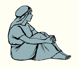 Vector drawing. Woman sitting on the ground