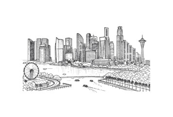 Obraz premium single Line drawing of Modern cityscape of Singapore city isolated on white background
