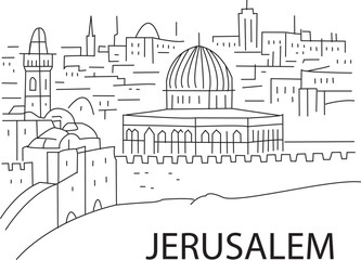 Fototapeta premium Jerusalem City Line Draw Simple Minimalist 