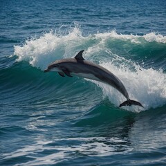 Fototapeta premium Focus on dolphins playing in the waves.