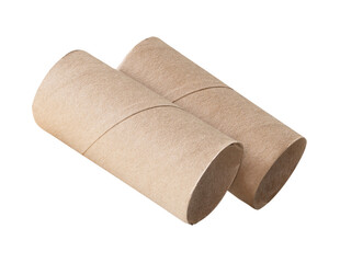 Side view of two tissue paper cores or toilet paper tubes in stack isolated with clipping path in png file format