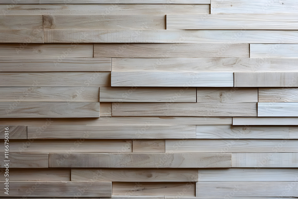 Wall mural Minimalist wall of horizontal wooden planks in light tones, showcasing natural textures and patterns. Perfect for modern interior design and decor