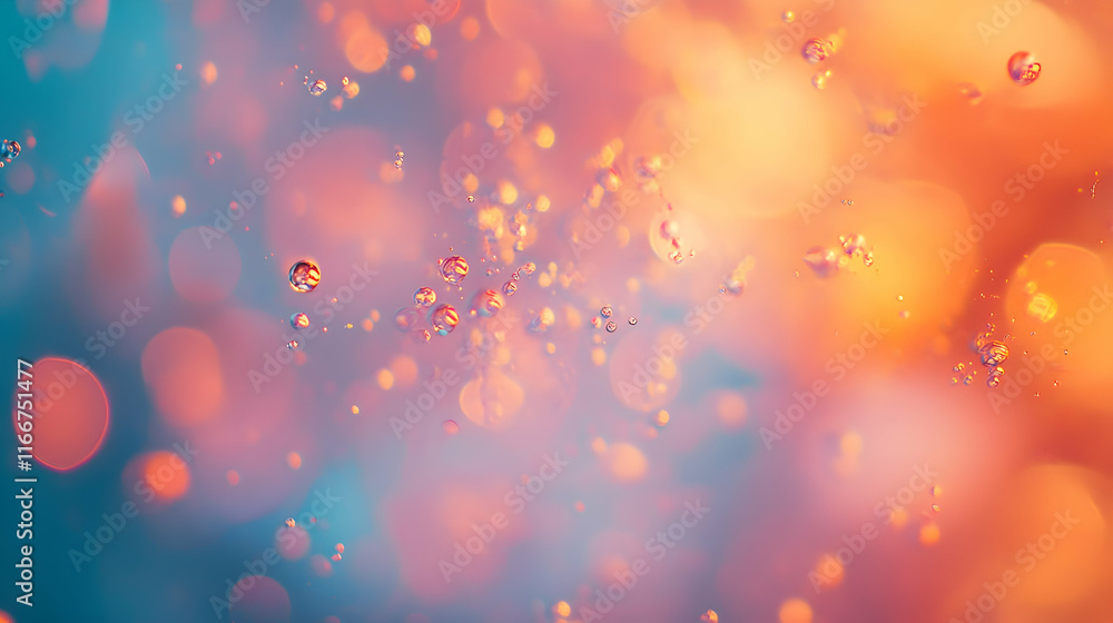 Poster delicate abstract bokeh featuring glowing particles in a mix of soft red and orange hues on a smooth