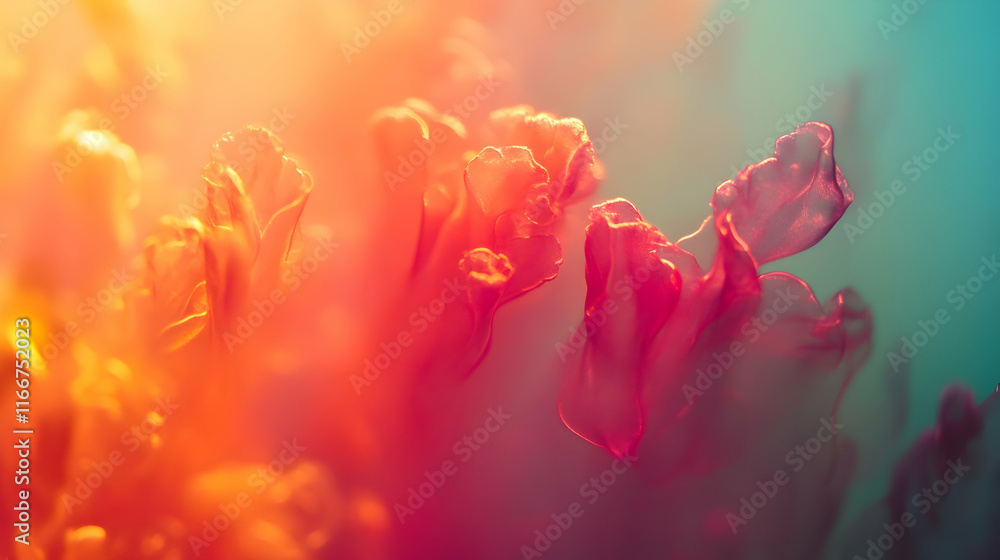 Poster ethereal bokeh background indoors with glowing magenta and amber tones over a smooth aqua gradient c