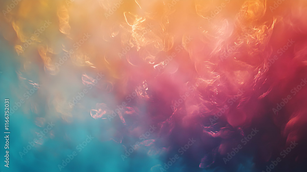 Poster ethereal bokeh background indoors with glowing magenta and amber tones over a smooth aqua gradient c