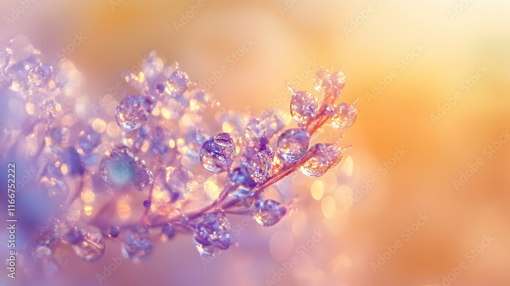 Poster ethereal bokeh with sparkling violet and aqua tones indoors on a soft pale orange backdrop, creating