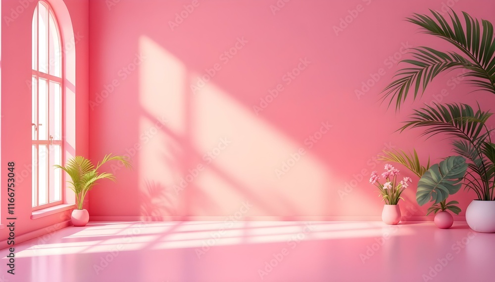 Aufkleber 3d rendering of an abstract gradient pink studio background for product presentation with shadows of