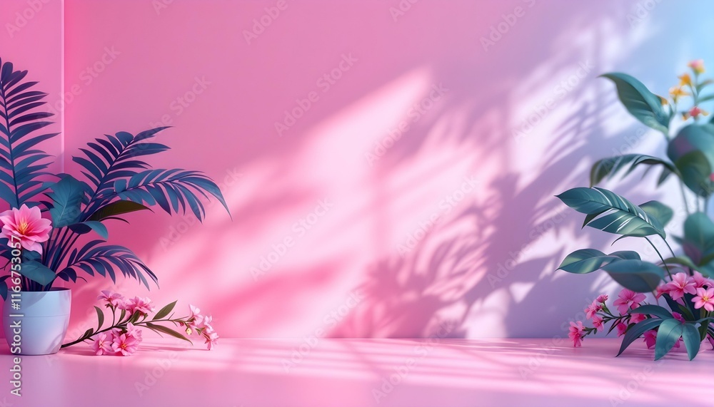 Aufkleber 3d rendering of an abstract gradient pink studio background for product presentation with shadows of