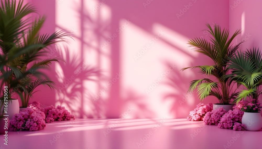 Aufkleber 3d rendering of an abstract gradient pink studio background for product presentation with shadows of