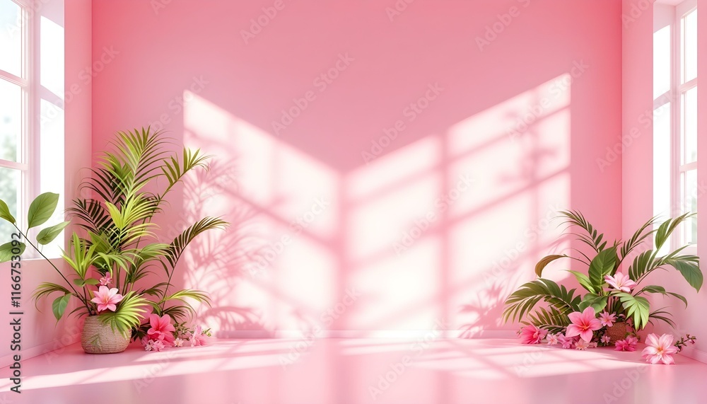 Aufkleber 3d rendering of an abstract gradient pink studio background for product presentation with shadows of