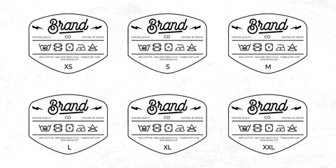 Styled Clothing Label tag Templates Featuring Various Sizes and Design Instructions