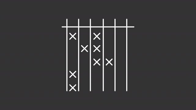 Sociometry white line animation. Sociogram animated icon. Cross marks showing up. Data collecting, market research. Isolated illustration on dark background. Transition alpha video. Motion graphic