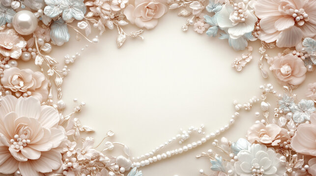Flowers and Pearls Frame Background