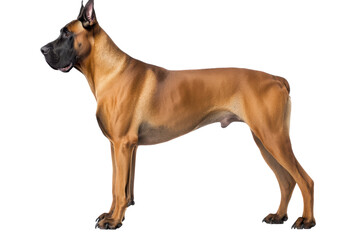 Strong and majestic Great Dane standing proudly with a glossy coat in a bright setting displaying its impressive stature