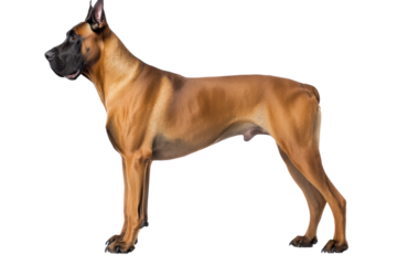 Strong and majestic Great Dane standing proudly with a glossy coat in a bright setting displaying its impressive stature